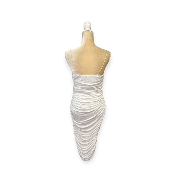 Melrose with Love White Bodycon Ruched Midi Dress Size M Medium - Picture 3 of 7